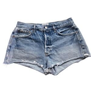 AGOLDE Parker Shorts Denim Light Wash Button Front High Rise Cut Off 28 Blue